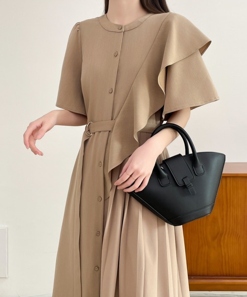 ABITOKYO ワンピース アシメフリル異素材プリーツ切替シャツ