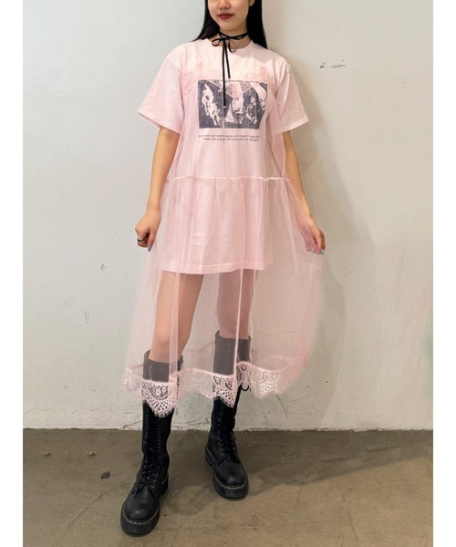 jouetie ワンピース ハーフスリーブチュールレイヤード