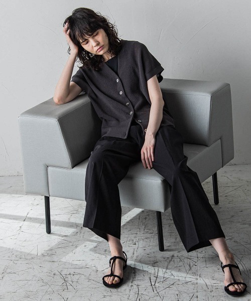 片畦ニットジレ 片畦サマーニットジレ≪手洗い可能／防しわ≫ | la.f（Women