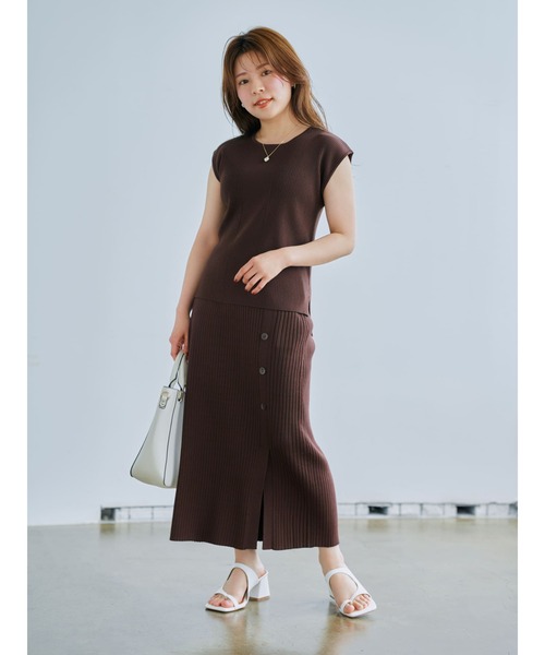 ニット セーター Iラインリブニットトップス「低身長・小柄女性」 レディース ニット セーター Iラインリブニットトップス「低身長・小柄女性