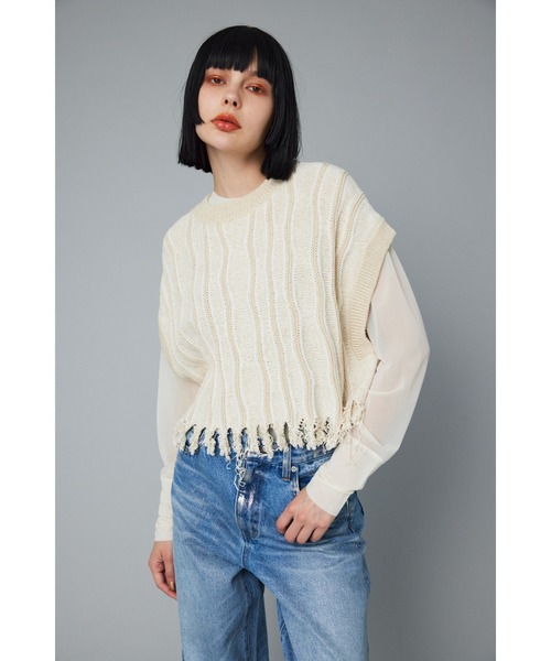 ベスト ジレ Wave stitch knit tops　　ウェーブステッチトップス レディース