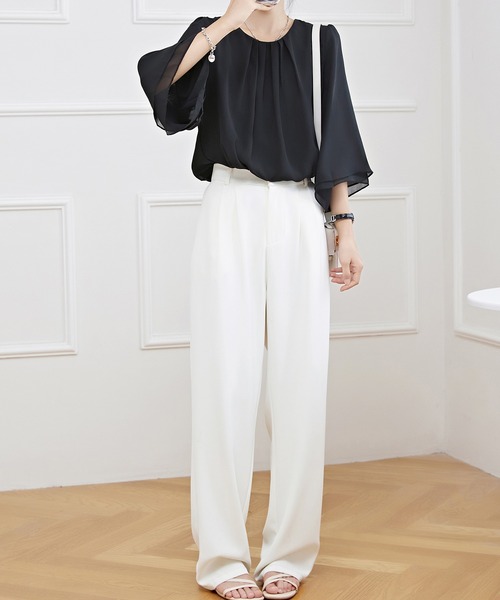 Lace Ladies ブラウス シャツ フロントタック シアー 7分袖