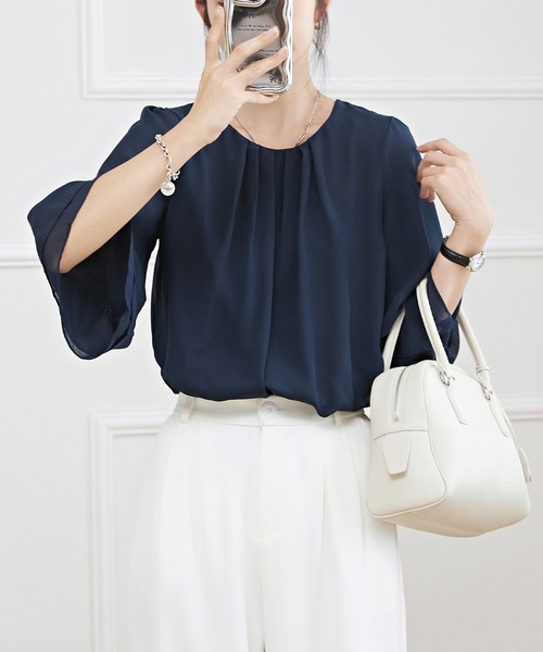 Lace Ladies ブラウス シャツ フロントタック シアー 7分袖