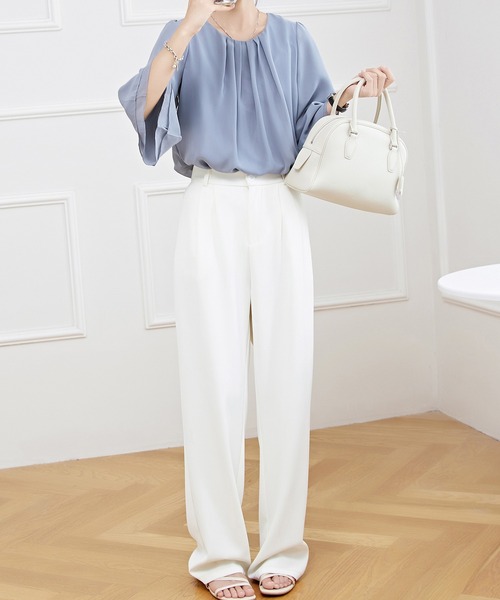 Lace Ladies ブラウス シャツ フロントタック シアー 7分袖
