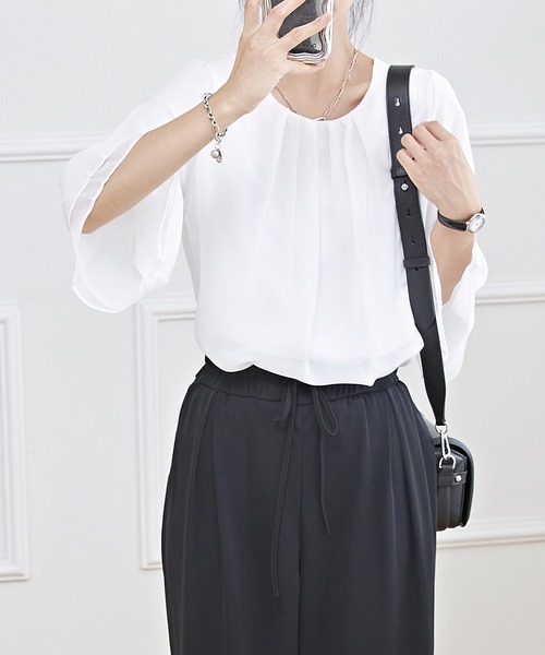 Lace Ladies ブラウス シャツ フロントタック シアー 7分袖
