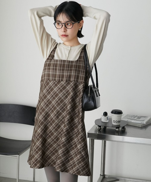 forksy. チュニック 「forksy.」前後2wayチェック柄ミニワンピース
