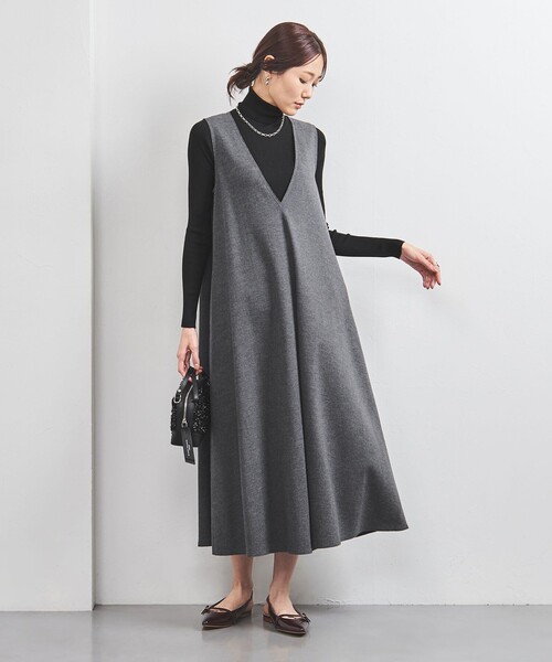UNITED ARROWS ワンピース W Vネック ジャージー ロングワンピース 
