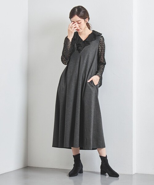 UNITED ARROWS ワンピース W Vネック ジャージー ロングワンピース 