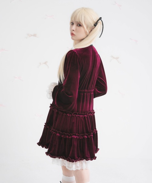 新品★ DearMyLoveRose ベロアヨークレースワンピース ボルドー DearMyLoveRose ワンピース ベロアヨークレースワンピース