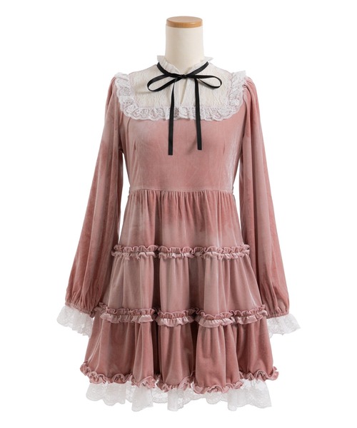 新品★ DearMyLoveRose ベロアヨークレースワンピース ボルドー DearMyLoveRose ワンピース ベロアヨークレースワンピース
