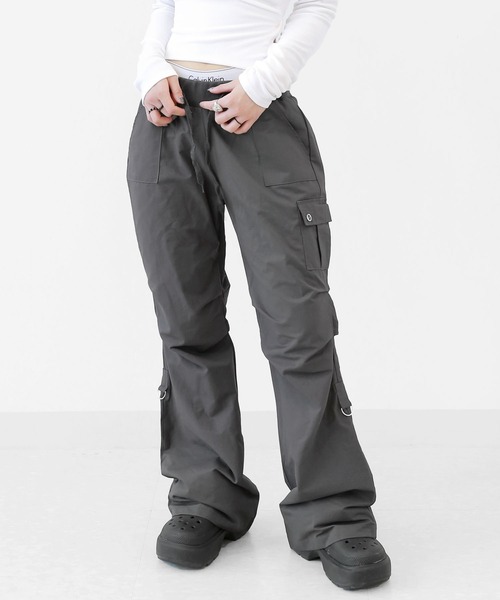Dリングブーツカットパンツ minsobi パンツ Dリング セミブーツカット ナイロンパンツ