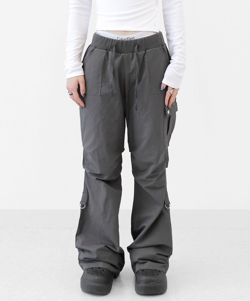 minsobi パンツ Dリング セミブーツカット ナイロンパンツ
