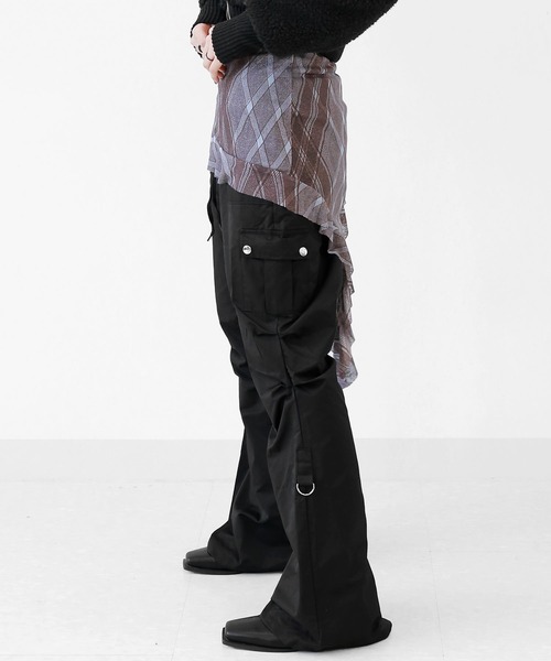 Dリングブーツカットパンツ minsobi パンツ Dリング セミブーツカット ナイロンパンツ