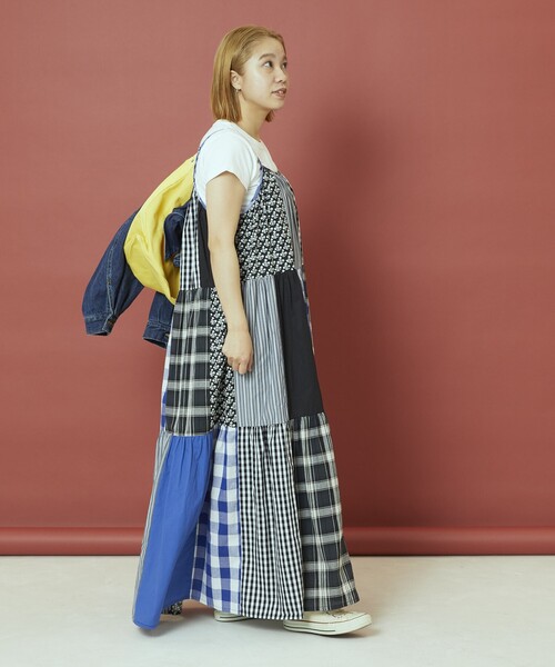 美品 Freadaフリーダ キャミ ワンピース 総柄 マキシ パッチワーク Freada ワンピース Freada/フリーダ パッチワーク三段ティアード