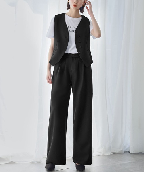 Flolia セットアップ ノースリーブベスト・ワイドパンツ スーツ