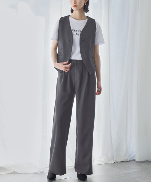 セットアップ ノースリーブ ベスト パンツ Flolia セットアップ ノースリーブベスト・ワイドパンツ スーツ
