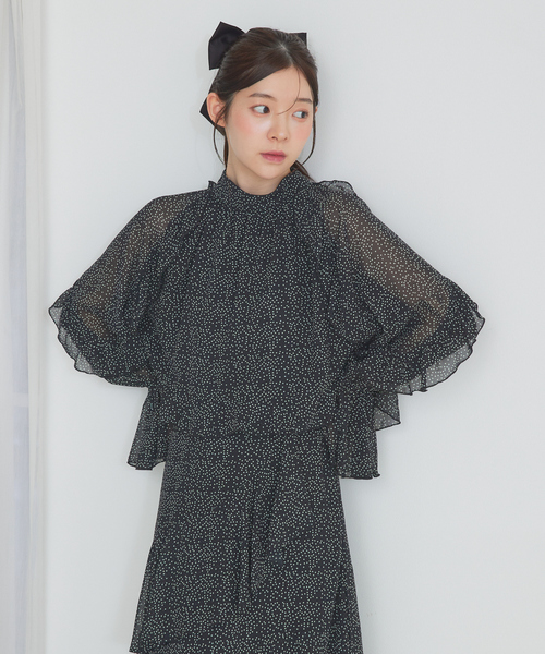 ブラウス シャツ 「セットアップ対応」フリルスリーブシアードットブラウス　春服　オケージョン レディース