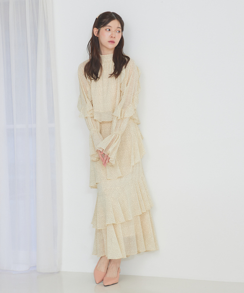 ブラウス シャツ 「セットアップ対応」フリルスリーブシアードットブラウス　春服　オケージョン レディース SELFIST ブラウス シャツ 「セットアップ対応」フリルスリーブ