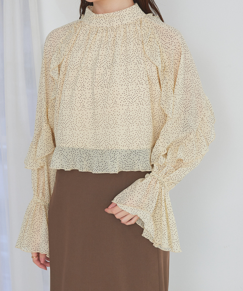 ブラウス シャツ 「セットアップ対応」フリルスリーブシアードットブラウス　春服　オケージョン レディース SELFIST ブラウス シャツ 「セットアップ対応」フリルスリーブ