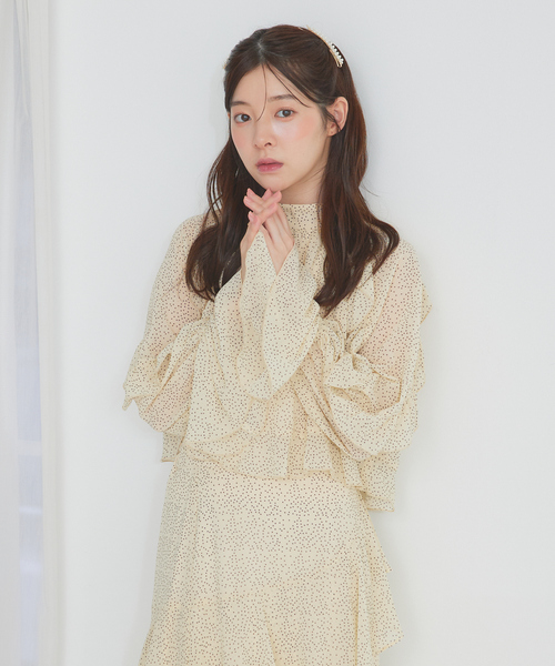 ブラウス シャツ 「セットアップ対応」フリルスリーブシアードットブラウス　春服　オケージョン レディース SELFIST ブラウス シャツ 「セットアップ対応」フリルスリーブ