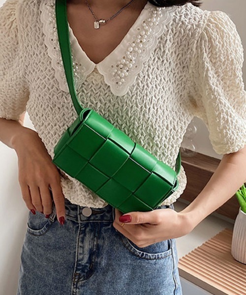 関税/送料込【Coccinelle】編み込みハンドルショルダーバッグ ネコ刺しゅう ショルダーバッグ(2WAY)(レガート ラルゴ/Legato