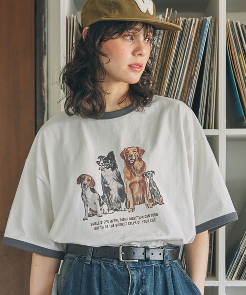 tシャツ ネコ グラフィックプリント クルーネックTシャツ / アニマルプリントTシャツ レディース メンズ アニマルプリント クルーネックTシャツ（ネコ）オーバーサイズ