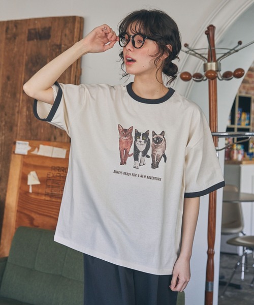 tシャツ CAT＆DOG アニマル グラフィック プリント 半袖