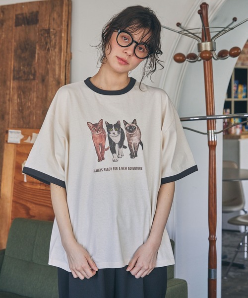 tシャツ CAT＆DOG アニマル グラフィック プリント 半袖