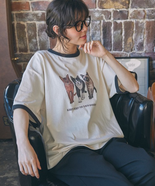 tシャツ CAT＆DOG アニマル グラフィック プリント 半袖