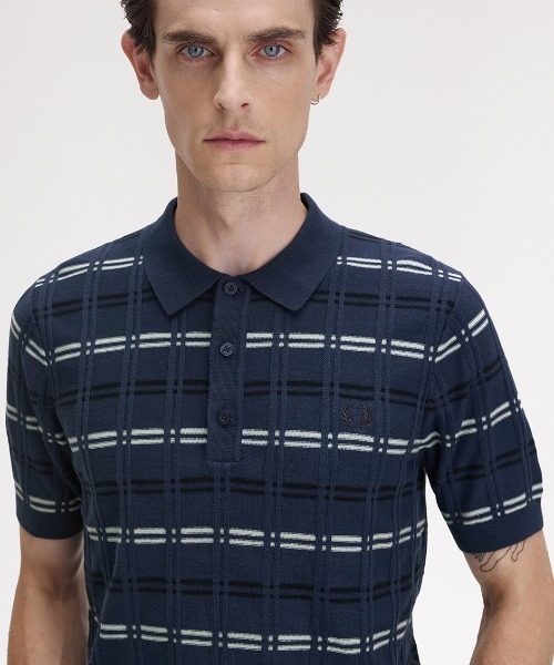 FRED PERRY ポロシャツ Striped Rib Knitted Polo Shirt