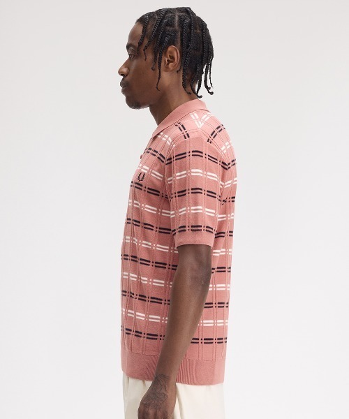 FRED PERRY ポロシャツ Striped Rib Knitted Polo Shirt