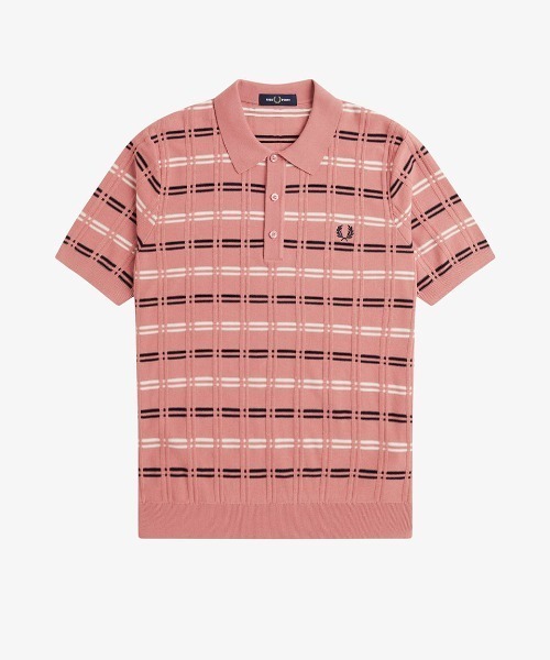 ★専用★FRED PERRY コットンニット ストライプ ポロシャツ FRED PERRY ポロシャツ Striped Rib Knitted Polo Shirt