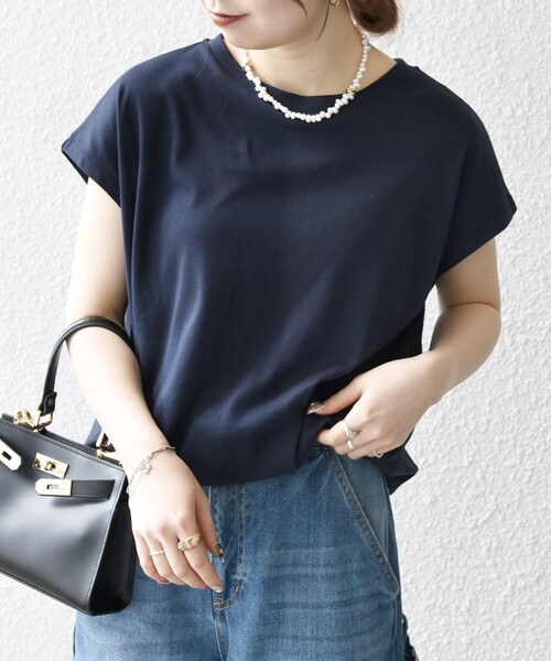 tシャツ SHIPS any:「接触冷感/汗染み防止加工/洗濯機可能」ドロスト フレンチスリーブ TEE レディース SHIPS any:〈接触冷感/汗染み防止加工/洗濯機可能〉ドロスト