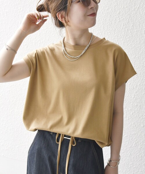 tシャツ SHIPS any:「接触冷感/汗染み防止加工/洗濯機可能」ドロスト フレンチスリーブ TEE レディース SHIPS any:〈接触冷感/汗染み防止加工/洗濯機可能〉ドロスト