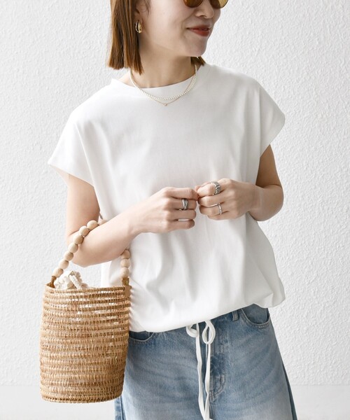 tシャツ SHIPS any:「接触冷感/汗染み防止加工/洗濯機可能」ドロスト フレンチスリーブ TEE レディース