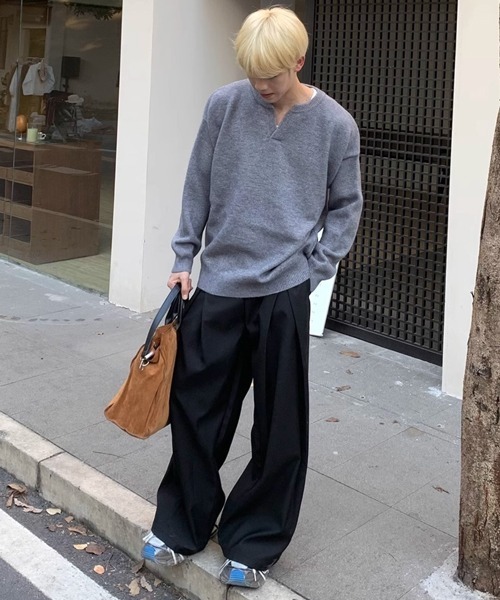 NOWLE スラックス 「NOWLE」センターライン ダブルプリーツ
