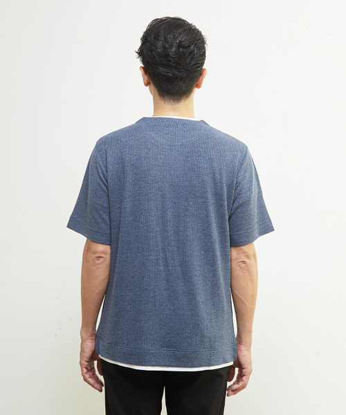 MEN'S MELROSE tシャツ リンクスストライプキーネックフェイク