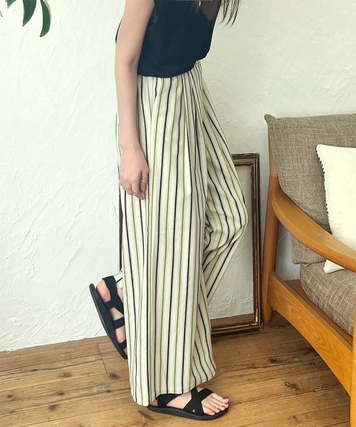 パンツ マルチストライプ柄タックワイドパンツ レディース : ZOZOTOWN
