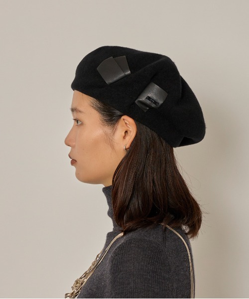 ブラック ベレー帽 本革 Arth arth Leather Beret | 57cm～59cm(98) BLACK (01) | arth