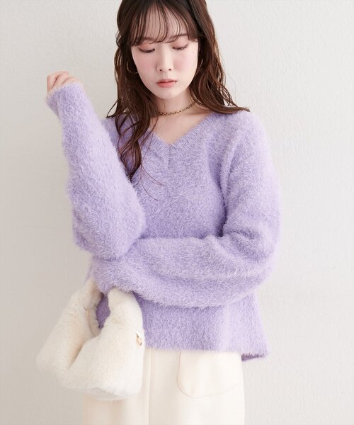 natural couture ニット セーター Vネックシャギーニットプルオーバー