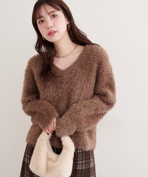 natural couture ニット セーター Vネックシャギーニットプルオーバー