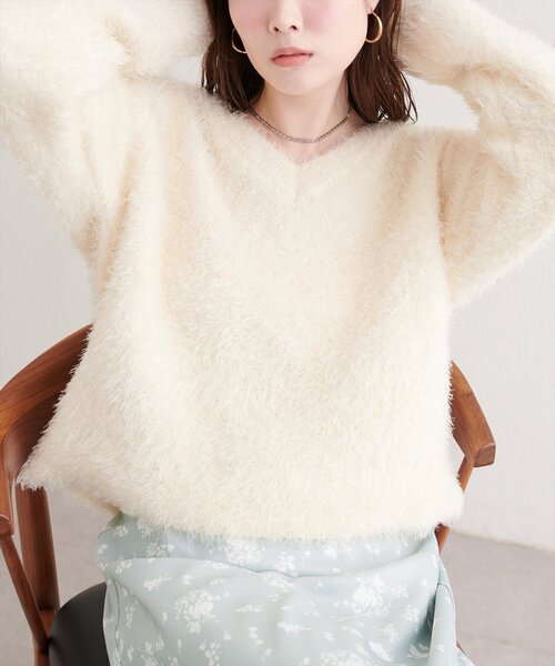 natural couture ニット セーター Vネックシャギーニットプルオーバー