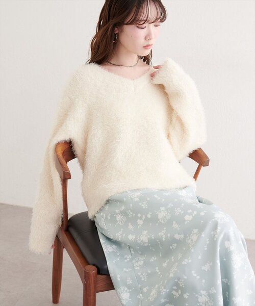 natural couture ニット セーター Vネックシャギーニットプルオーバー natural couture ニット セーター Vネックシャギーニットプルオーバー