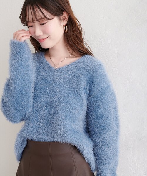 natural couture ニット セーター Vネックシャギーニットプルオーバー 