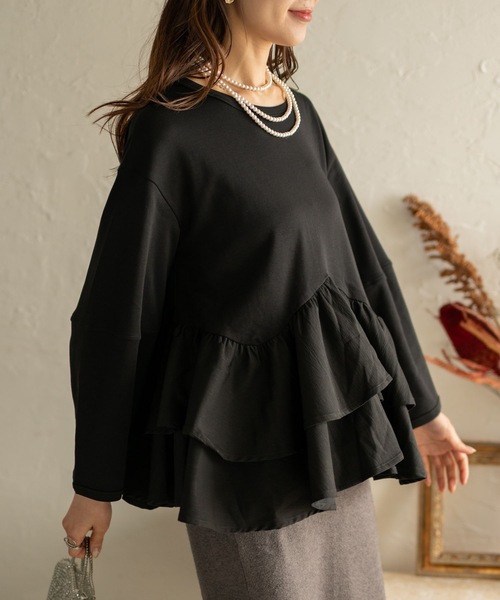 Muffiny tシャツ ボリュームフリルペプラムトップス レディース