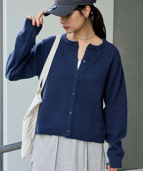 【TTT_MSW 22SS】モヘア クルーネック カーディガン M MONO-MART（モノマート） カーディガン 2WAYクルーネックモヘアタッチ