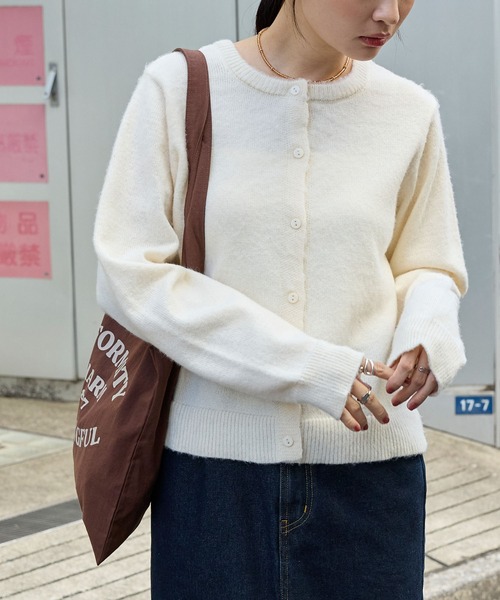 MONO-MART カーディガン 2WAYクルーネックモヘアタッチニット