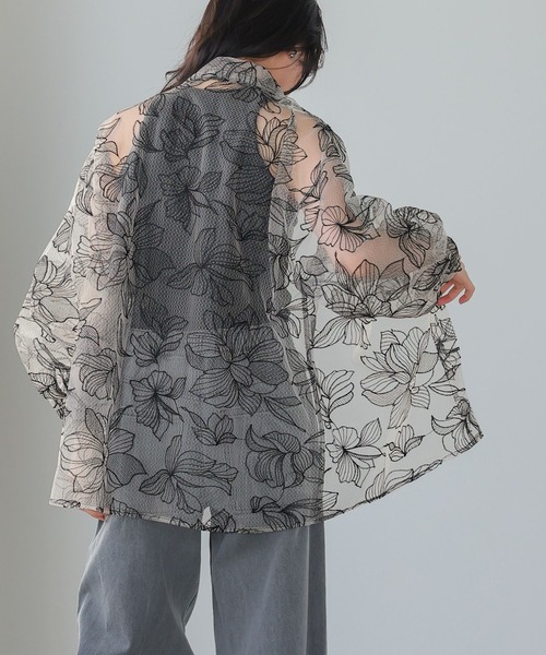 itto ブラウス シャツ チュール花柄刺繍オーバーサイズシャツ