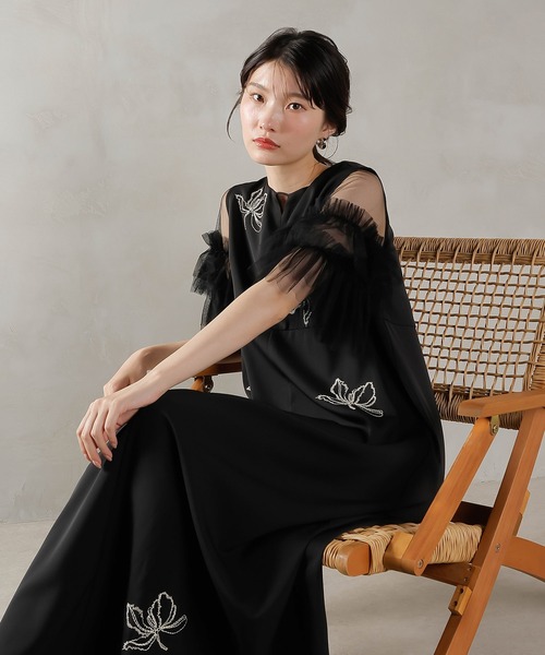 Kana ドレス 刺繍レース チュールフリル Aライン ドレス パーティー