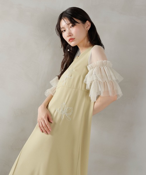 kana フリルドレス　結婚式　M Kana ドレス チュール ボリューム フリル ベスト シアー トップス